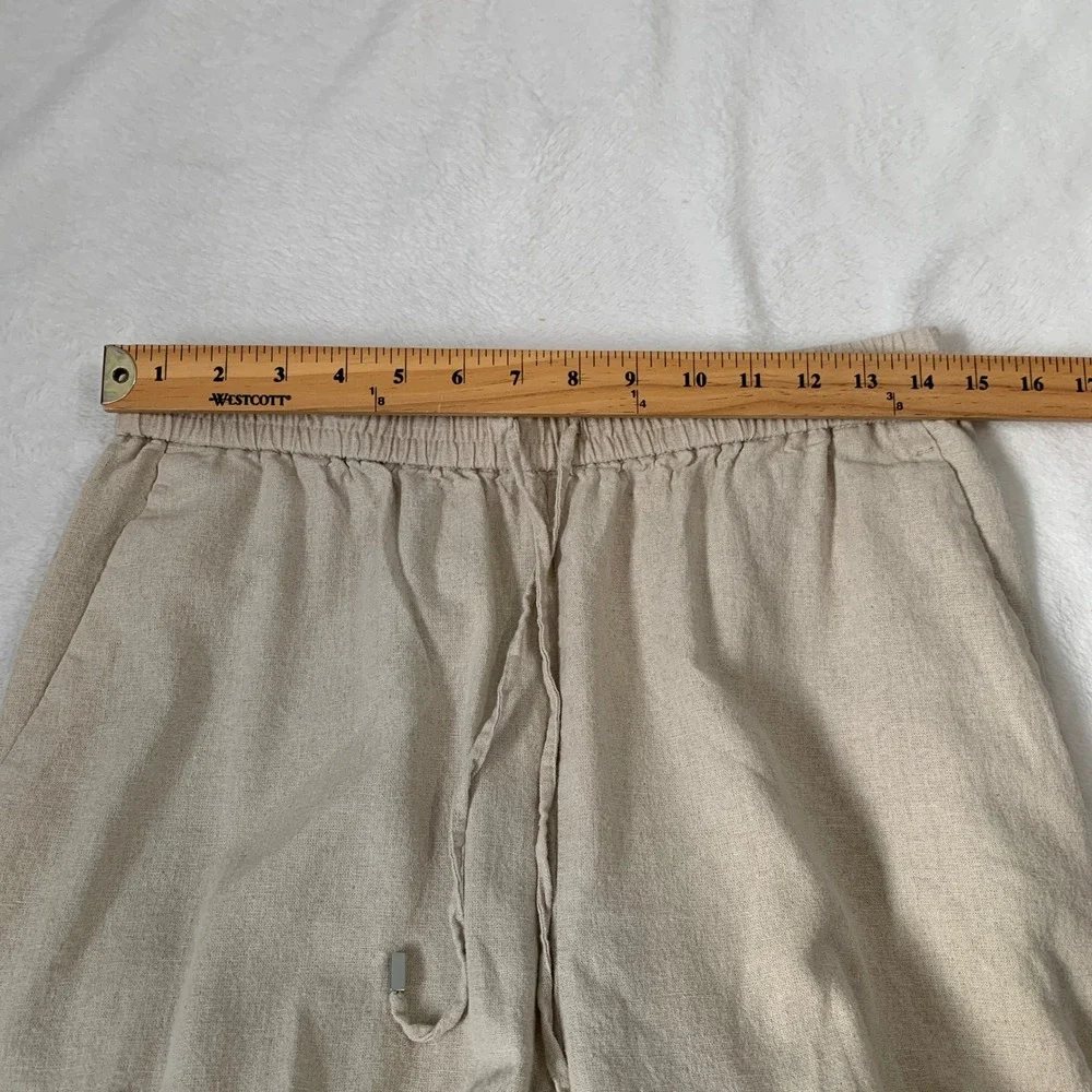 Zara Linen Blend Wide Leg Drawstring Pants‎ Beige Oatmeal Size Large